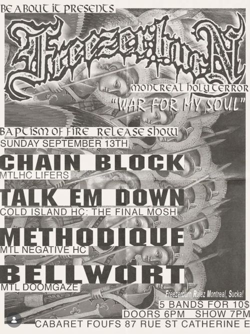 FREEZERBURN (record release) + CHAIN BLOCK + TALK EM DOWN + METHODIQUE + BELLWORT @ Cabaret Foufs