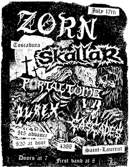 ZORN (Philly), SKALLAR (Baltimore), PORTAL TOMB, DUREX, CASCADES