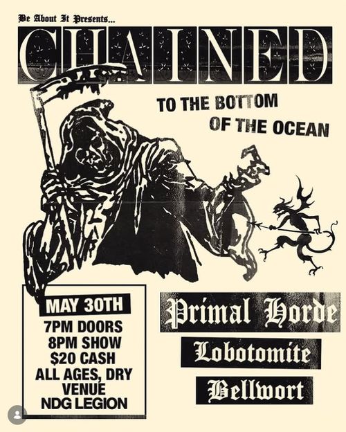 CHAINED TO THE BOTTOM OF THE OCEAN (usa) + PRIMAL HORDE + LOBOTOMITE + BELWORT