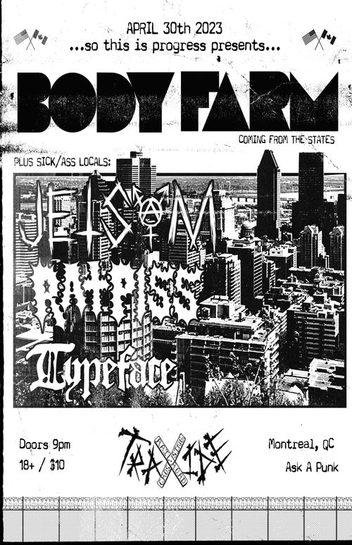 0 BODY FARM (OH/PA), JETSAM, RATPISS, TYPEFACE at TRAXIDE